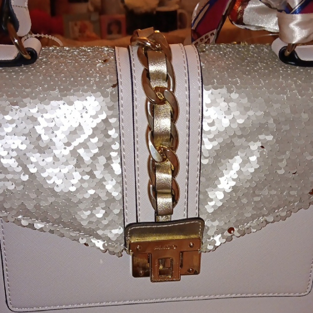Aldo White and Gold Sequin Crossbody Bag